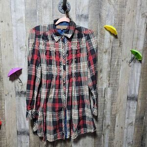 Double D Ranch Black and Red Plaid Pearl Snap Mini Shirt Dress